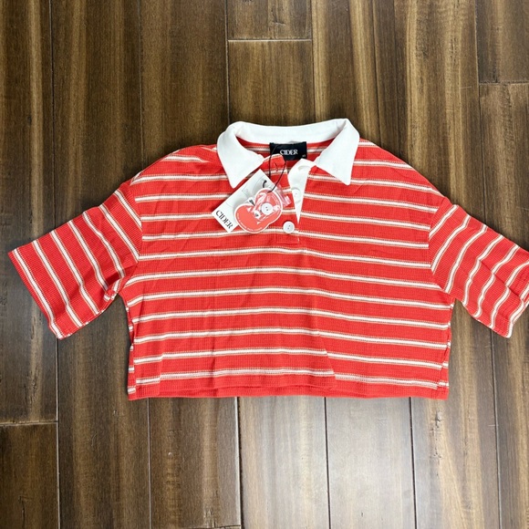 Cider Tops - NWT Cider Size XS Striped Crop Top Henley Short Sleeve Shirt y2k